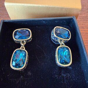 NIB Heidi Daus Blue "Double Play" Blue Crystal Drop Earrings - Pierced